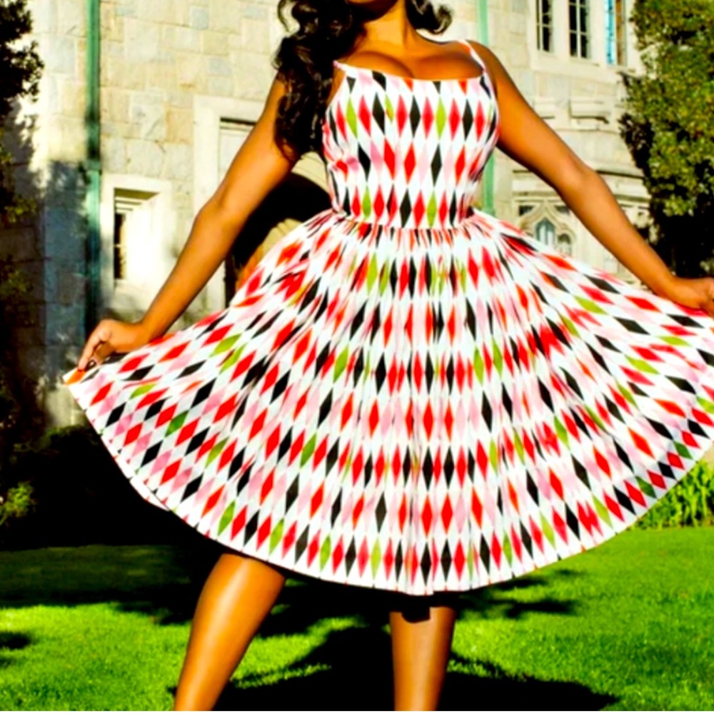 Pinup Couture Harlequin Geometric Patterned Dress - Picture 5 of 14